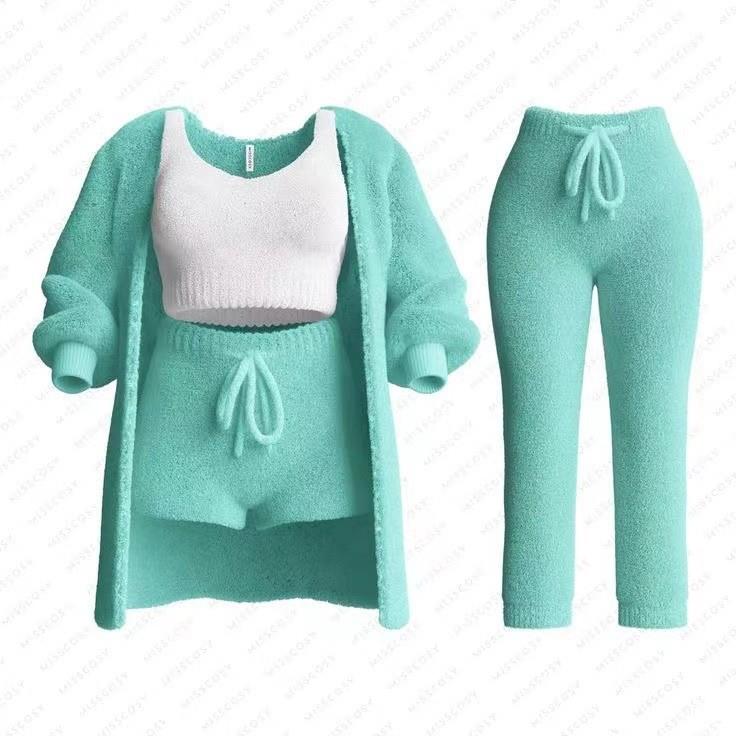 set shorts Knitted jacket set vest long-sleeved plush and