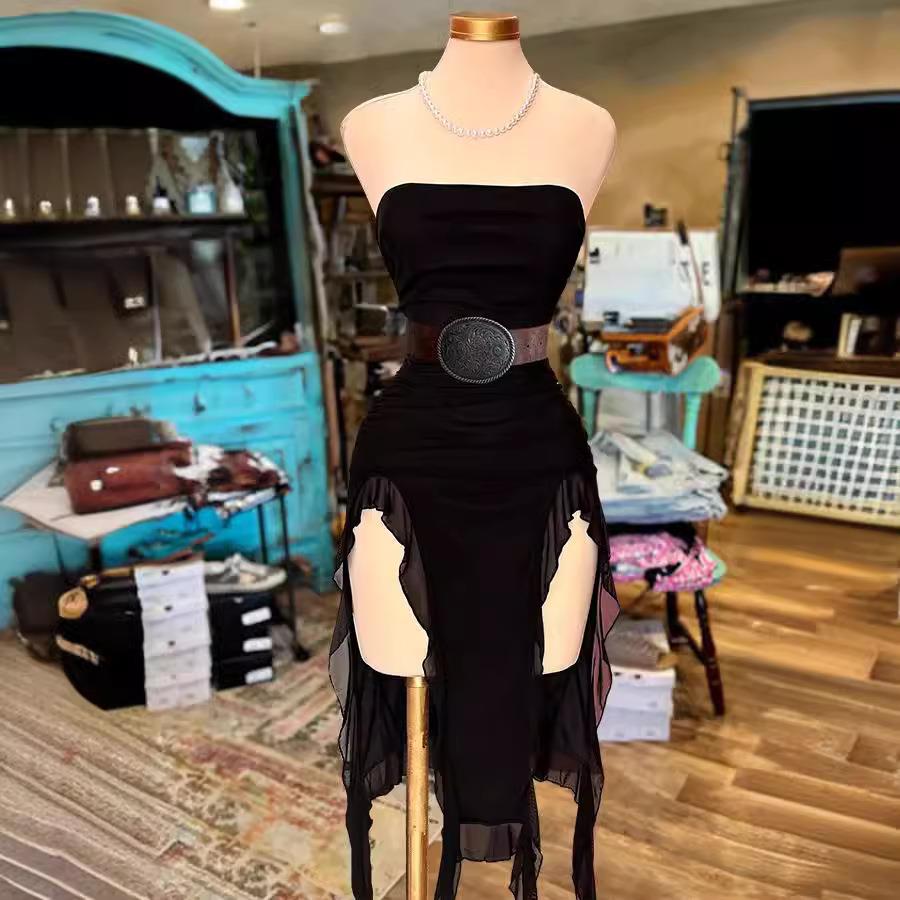 slim one-shoulder tube hip-wrapped dress top Womens