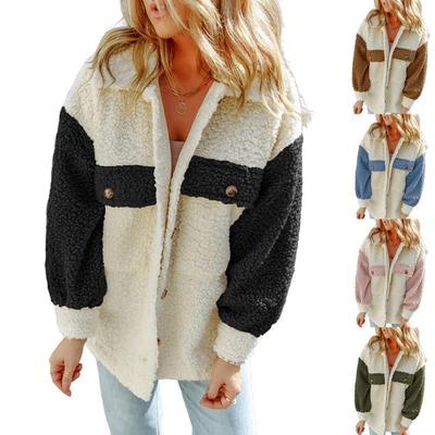 coat fur loose colorblock double-pocket long-sleeved womens
