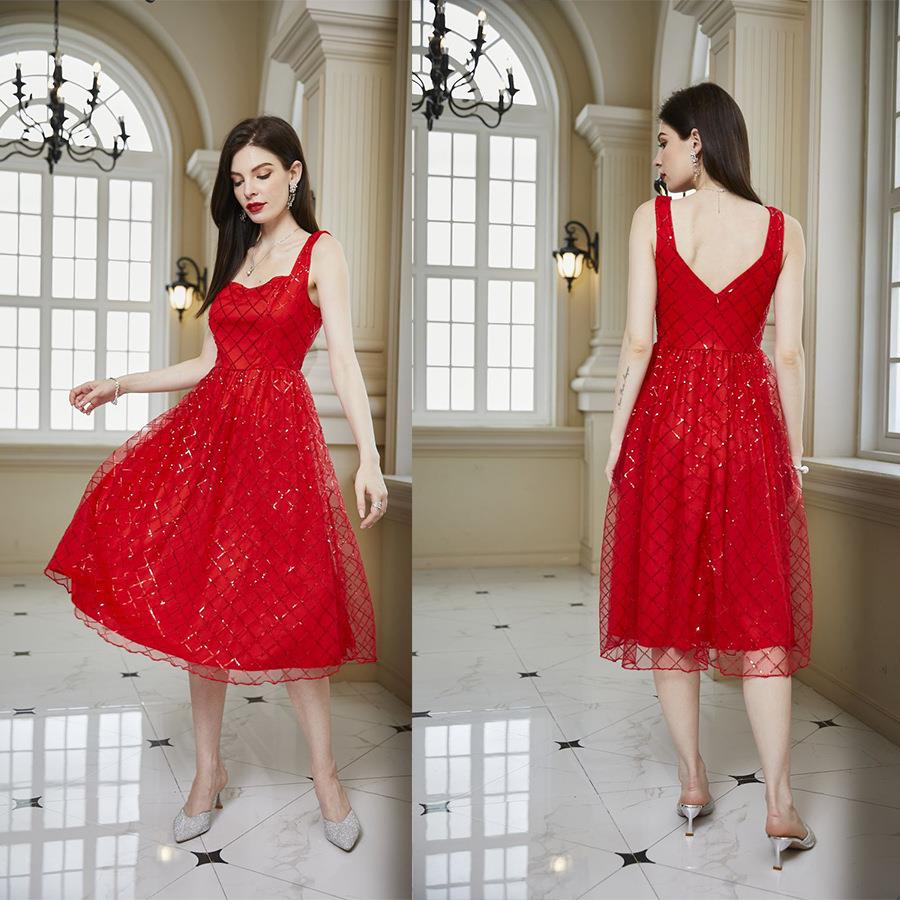 sequined sleeveless dress slim sequined red short fit Dress