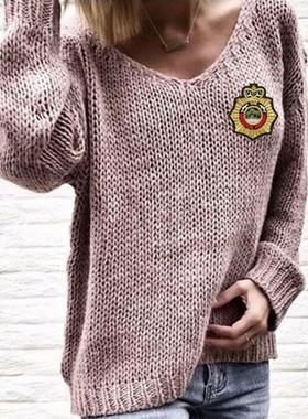 Women's sweater women's knitted moderate urban casual V-neck