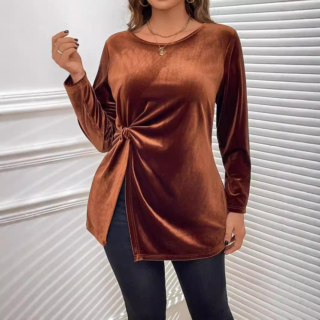 slim size womens T-shirt long top temperament Plus fleece