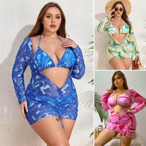 Swimsuit long sleeve split bikini three piece set plus size