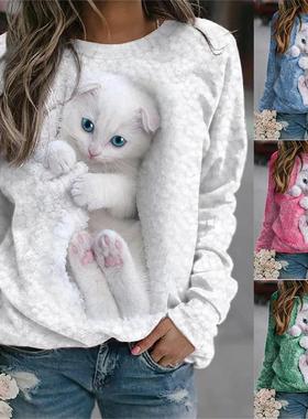 print crew -shirt clothing long spring neck womens floral