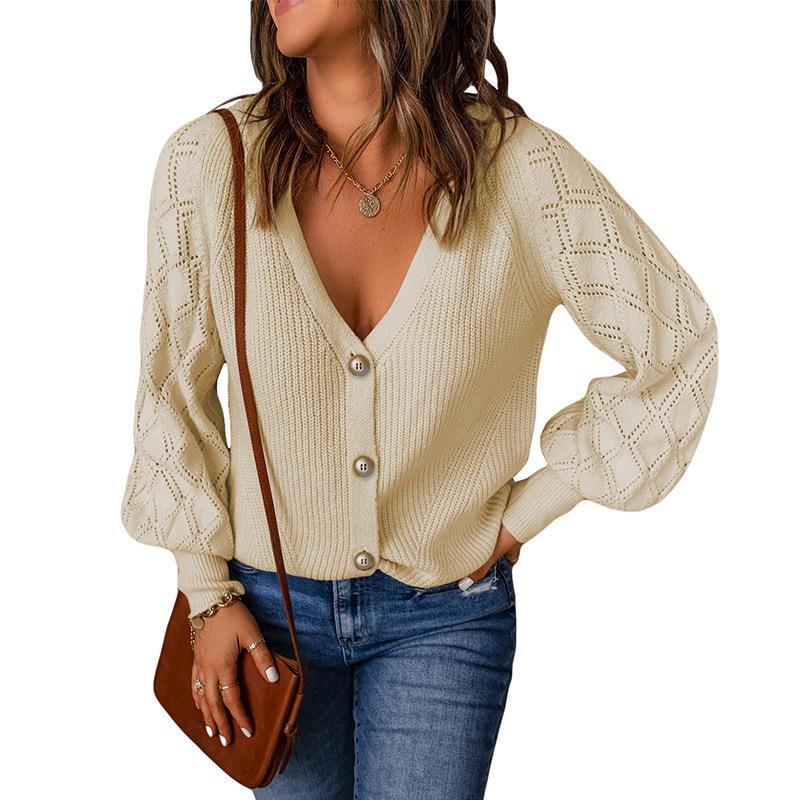 Loose Single Breasted Cardigan Sweater Womens Solid Sleeve