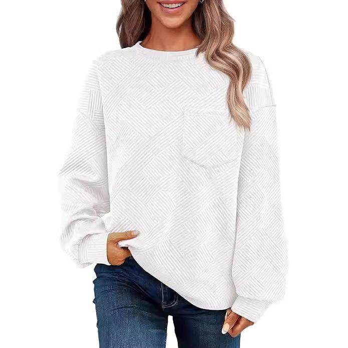 Long Sleeve Solid Drop Shoulder Round Neck Color Sweatshirt