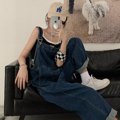 2025年女装春秋新款韩版长裤子高腰阔腿连体裤宽松牛仔薄款背带裤