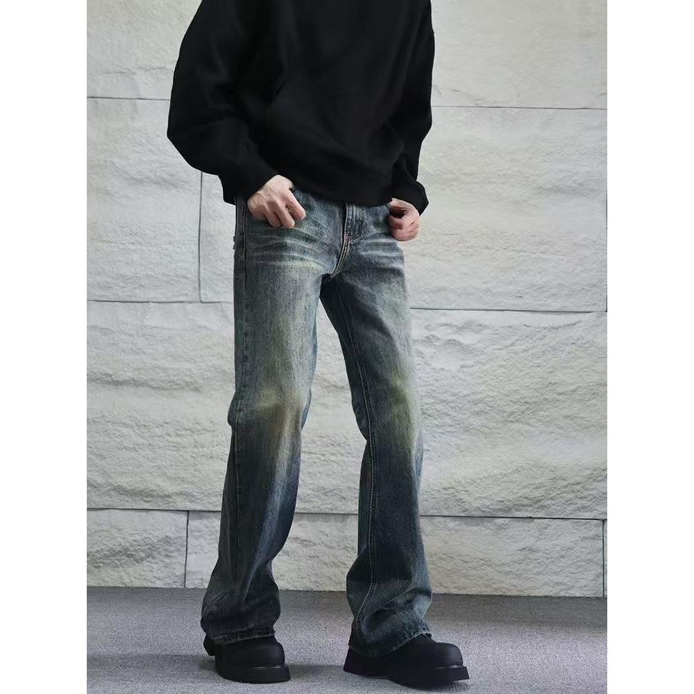 2025年秋冬季新款美式复古高街水洗做旧牛仔裤男女直筒微喇显瘦cl