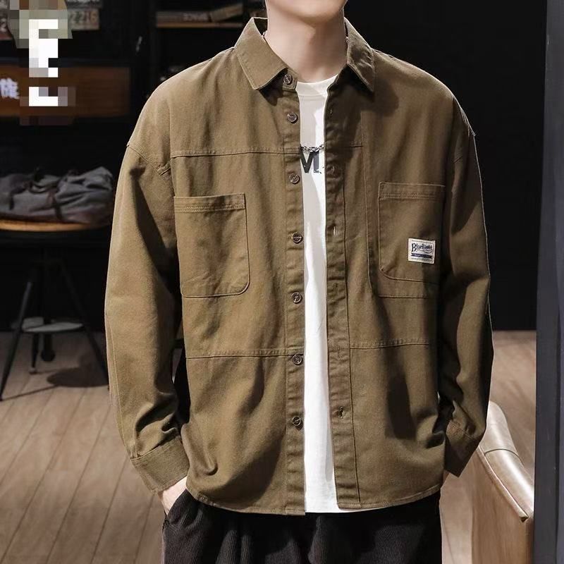 2025年秋季新款美式复古痞帅长袖工装衬衫男士外套衬衣外套潮
