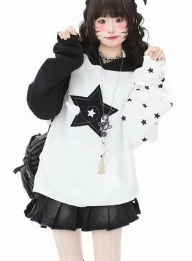 蓝鬼公园Languid Park 小翅膀星星贴布绣连帽卫衣女秋季帽衫上衣