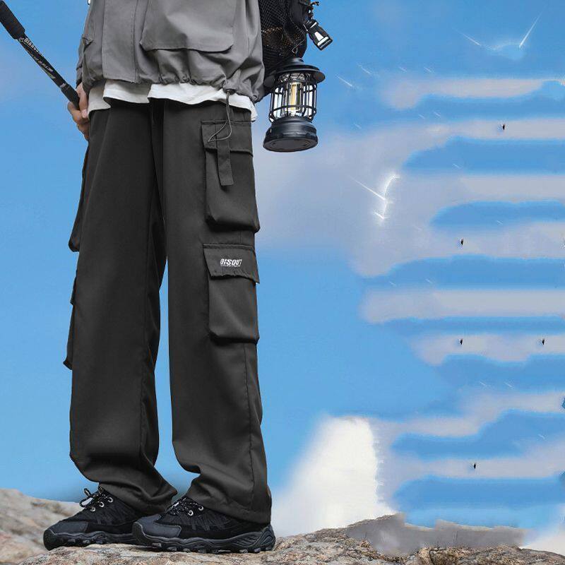 韩版复古高街多口袋工装裤男夏季2025新款宽松百搭纯色休闲长裤