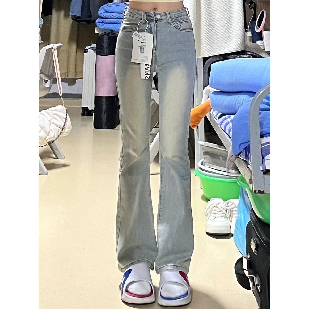 2025年新款小个子马蹄裤高腰显瘦喇叭裤子浅蓝色微喇牛仔裤女春秋