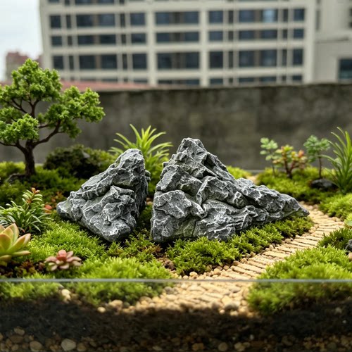 鱼缸造景石仿真黑山石花园庭院摆件假山石头鱼池造景青金石假石头