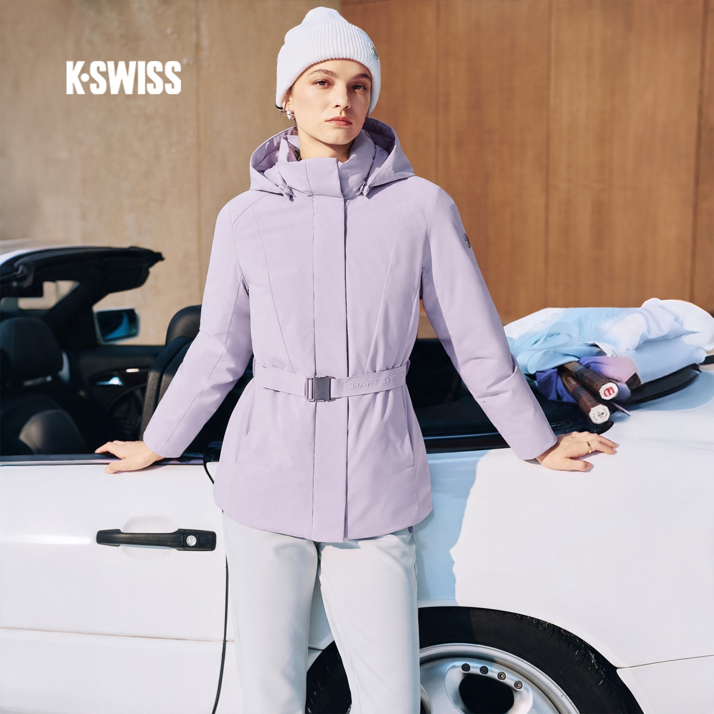 KSWISS盖世威羽绒服女 26冬季新款 保暖百搭连帽束腰上衣1914542