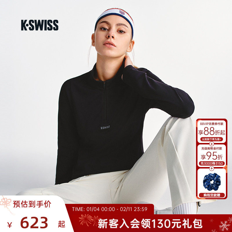 KSWISS盖世威T恤女新款时尚百搭舒适休闲运动针织长袖上衣1911508,运动服/休闲服装,运动T恤,淘宝优惠券,粉丝福利购,淘宝优惠卷