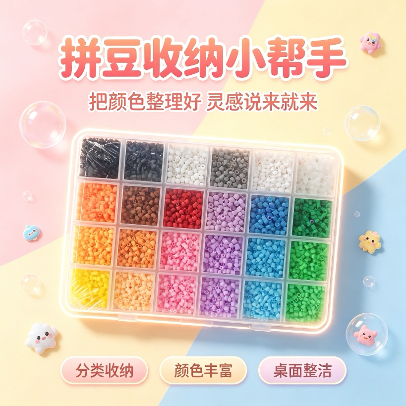 拼拼豆豆手工diy套装3d立体拼豆融合豆益智拼图玩具