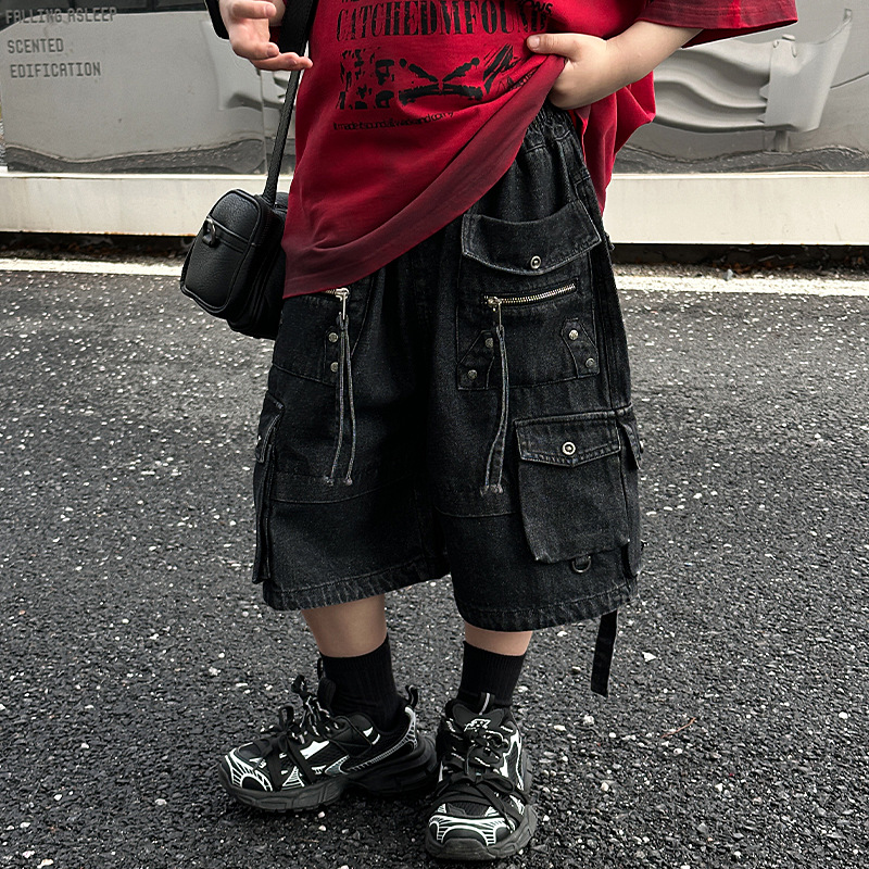 男童牛仔短裤儿童工装机能五分裤