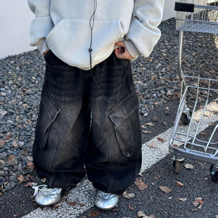 男童加绒工装牛仔裤秋冬装男孩弯刀裤25新款中大儿童休闲直筒裤子