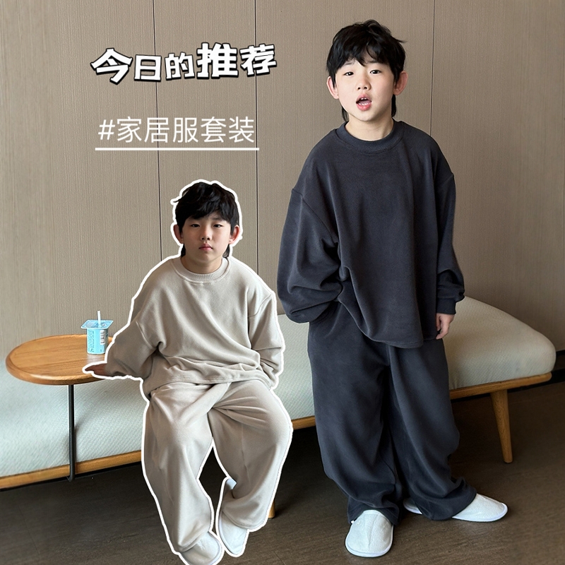 男童加厚睡衣秋冬季中大童家居服