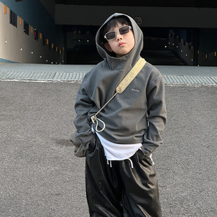 男童卫衣德绒打底衫2023冬季新款儿童美式连帽上衣男孩内搭衣服潮