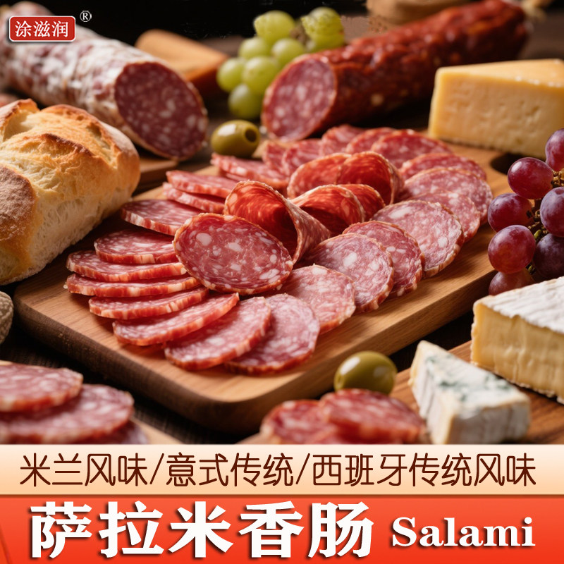 涂滋润意式萨拉米香肠西班牙传统风味萨拉米香肠意式香肠即食腊肠