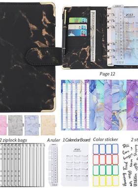 A6 PU marble budget binder book saving money cash organizer