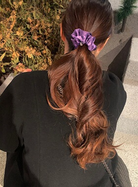 法式温柔紫色缎面大肠发圈复古气质丝绸发绳皮筋发饰柔软不伤发