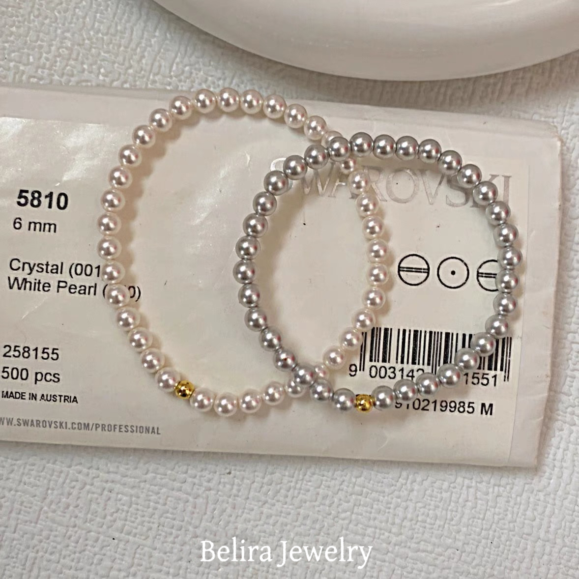 Akoya海水珍珠弹力绳手链18K金球设计彩凛品质正圆极光百搭手饰女