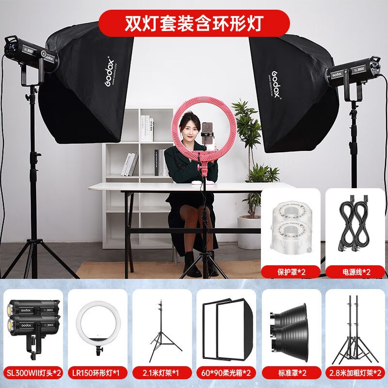 神牛（Godox）补光灯SL300WII三代LED直播间摄影灯影棚视频拍摄录