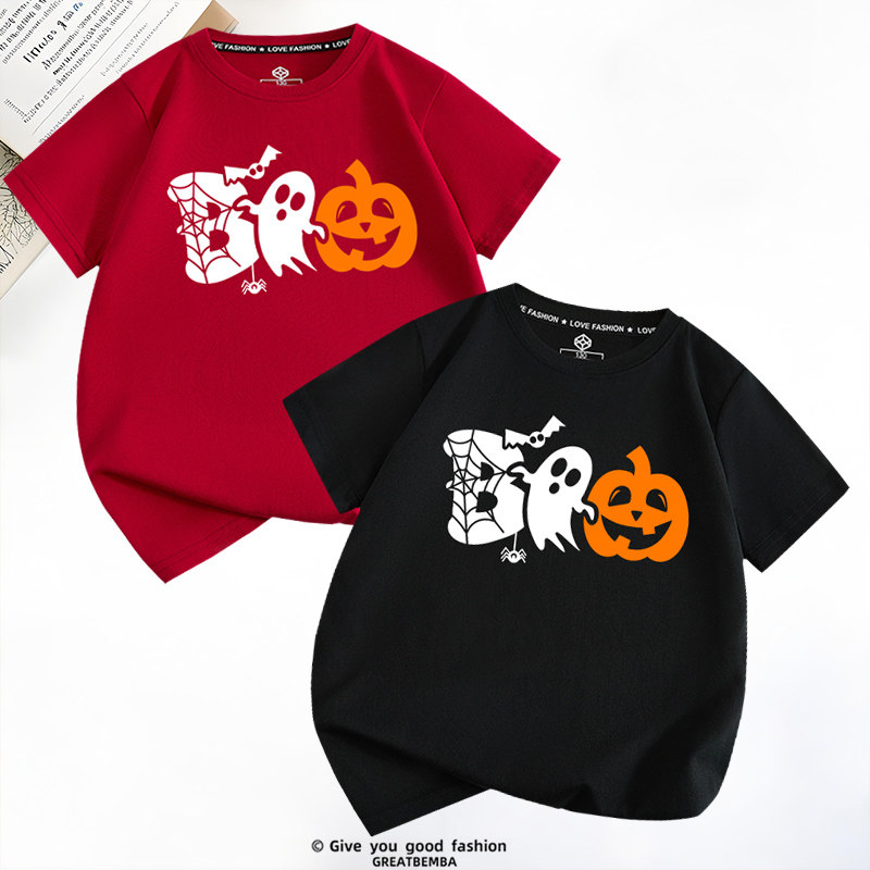 Halloween万圣节T恤南瓜幽灵万圣节短袖T恤男女儿童亲子装大码