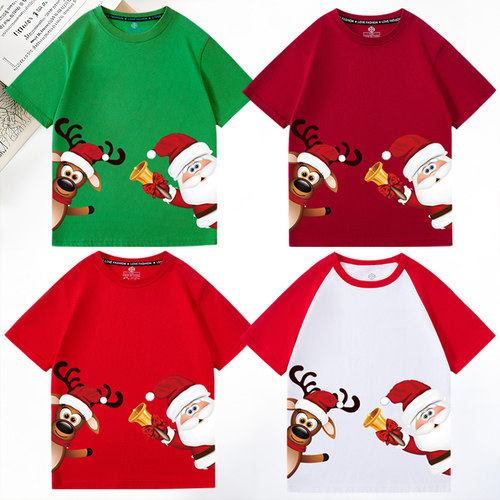 2026新款红色圣诞节短袖绿色儿童圣诞节T恤男女儿童亲子装T恤半袖