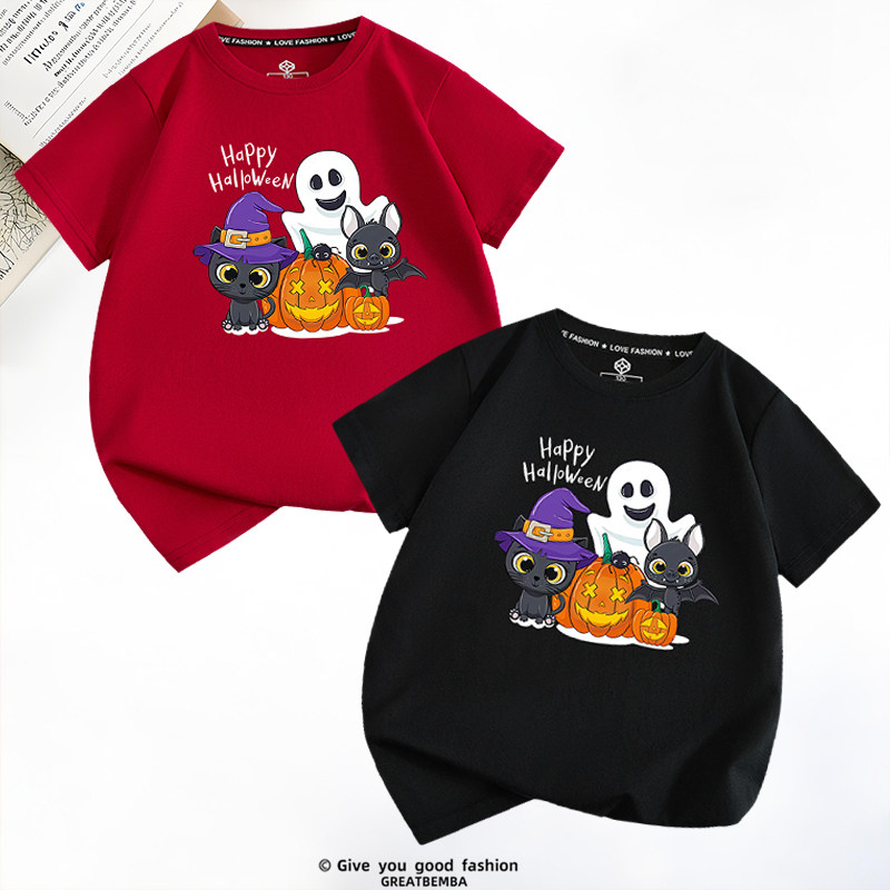万圣节短袖南瓜幽灵中小儿童万圣节T恤亲子装大码男女Halloween