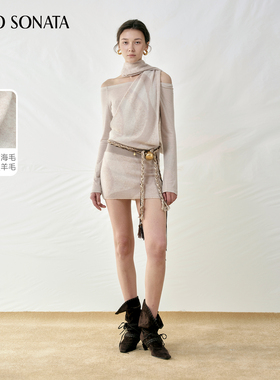 【新款】Cello Sonata 25秋 露肩原创波纹飘带针织裙羊毛连衣裙女