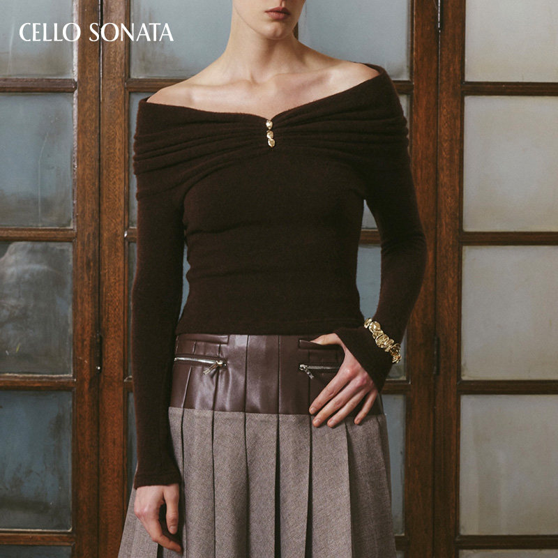 cellosonata一字领羊毛针织上衣