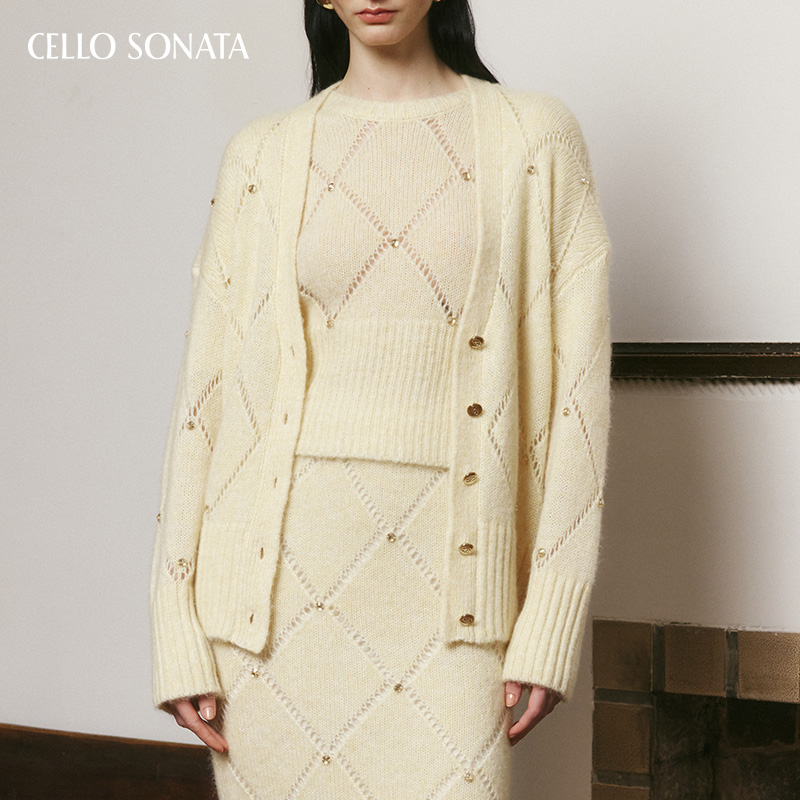 cellosonata订钻镂空针织开衫