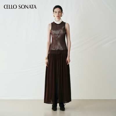 【新款】Cello Sonata 25秋 圆领收腰耳廓狐假低腰针织连衣裙长裙