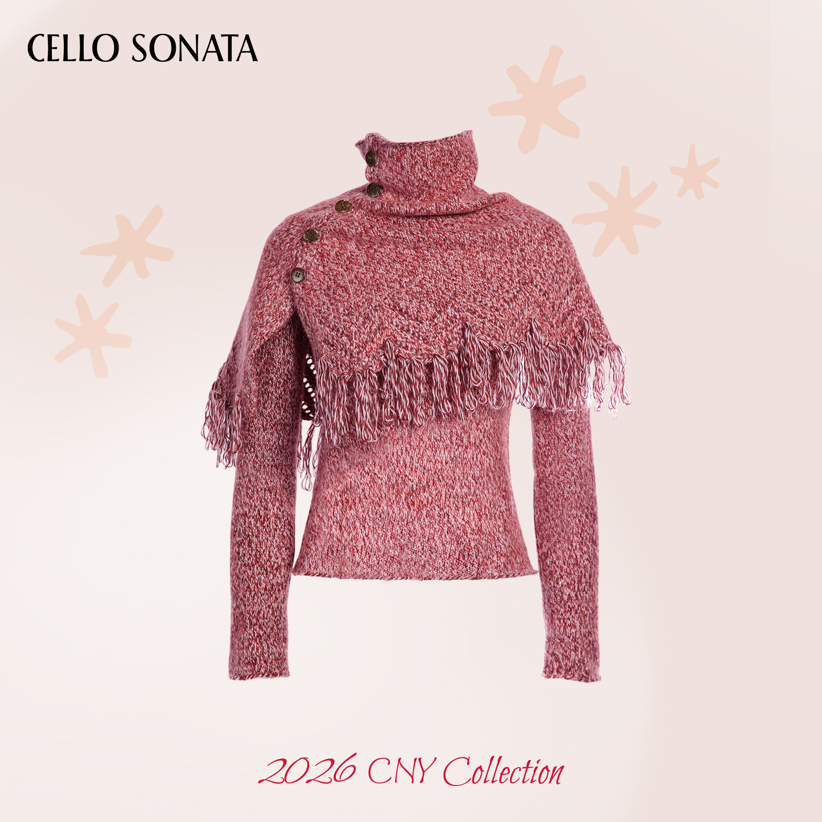 Cello Sonata马年限定 游牧风杂纱羊驼毛披肩斗篷两件套针织毛衣