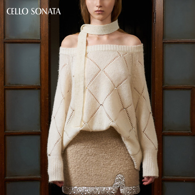 cellosonata飘带一字领上衣
