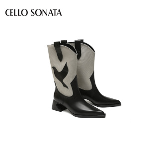 bird stray 黑灰飞鸟复古中筒靴子女 Sonata秋冬新款 Cello