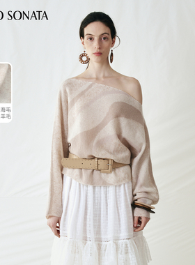 【新款】Cello Sonata 25秋 马海毛原创波纹斜肩羊毛蝙蝠袖上衣女