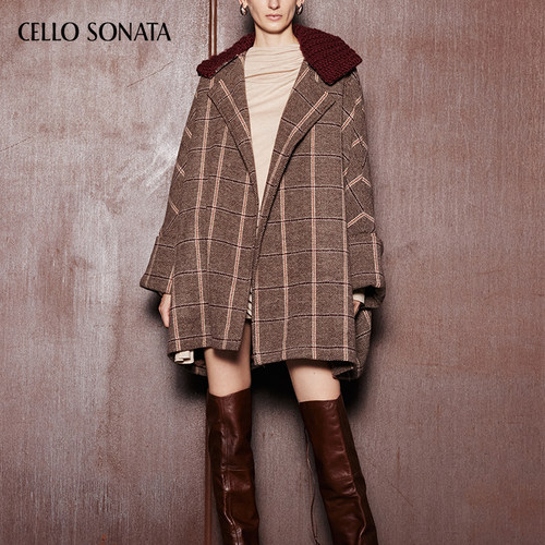 【鹦鹉梨严选】Cello Sonata 纯羊毛外套格纹斗篷大衣 CS84CT23H