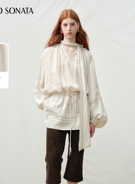 【新款】Cello Sonata 25秋 法式度假重工特种刺绣亚麻条纹连衣裙