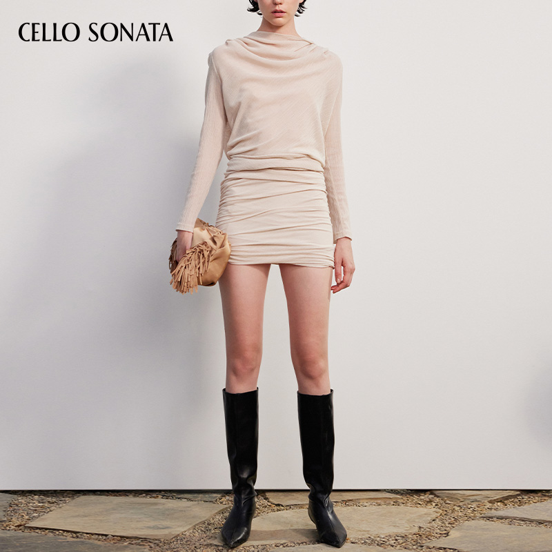 Cello Sonata春夏系列 荡领包臀连衣裙 露背长袖上衣