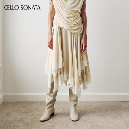 【新款】Cello Sonata 26秋 设计感通勤淡黄半裙绣花不规则半身裙