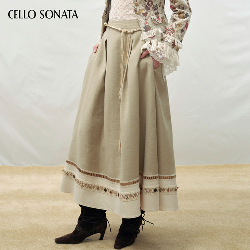 Cello Sonata 25秋 法式串珠织带拼接半裙民族风半身裙女