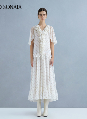 【明星同款】Cello Sonata 25春夏新款 桑蚕丝真丝波点斗篷连衣裙