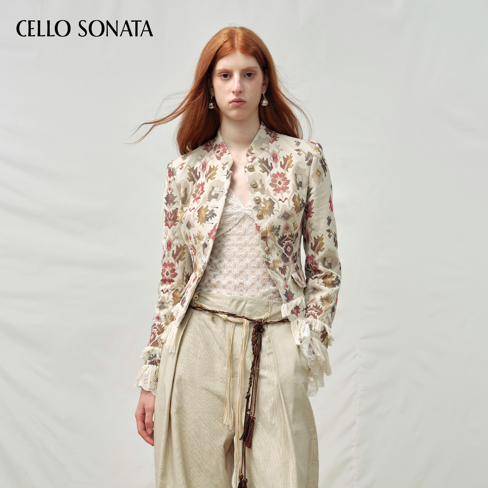 【新款】Cello Sonata 25秋 法式宫廷摩洛哥提花西装针织外套夹克