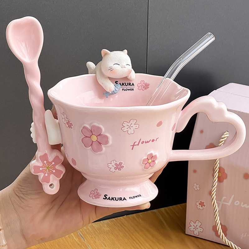 樱花马克杯高颜值水杯女生日礼物高级感伴手礼办公室咖啡陶瓷杯子
