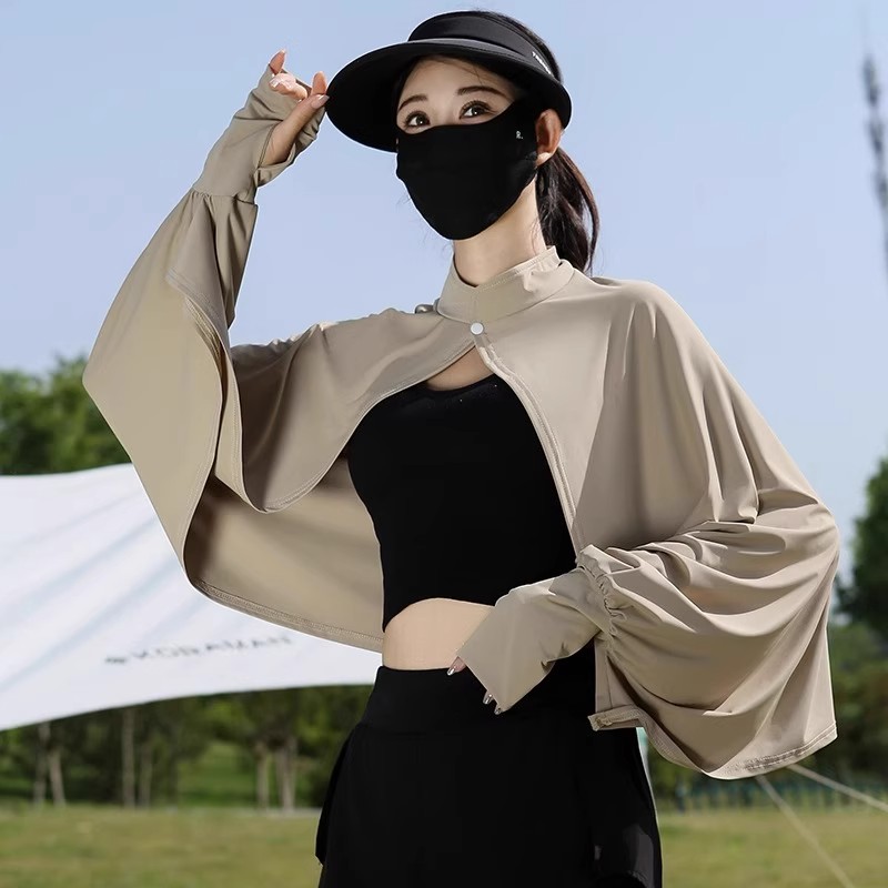 开车防晒披肩袖套一体女夏季防紫外线斗篷冰丝薄款大码防晒衣宽松