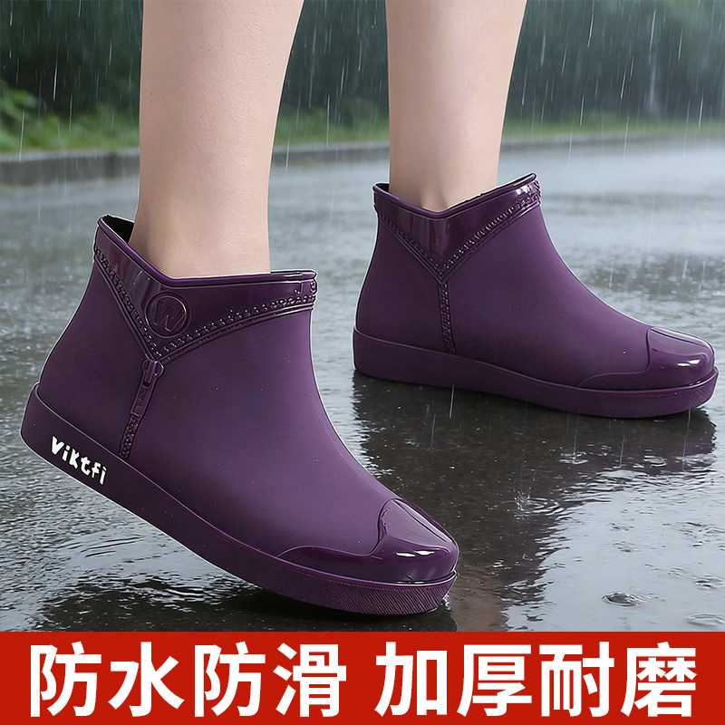 时尚防水防滑雨鞋女士春季新款耐磨厨房厚底短筒工作胶鞋软底雨靴